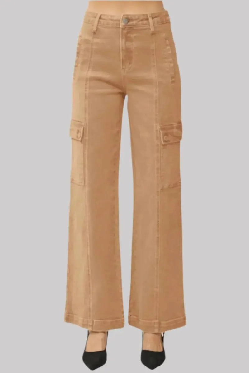 RISEN Full Size High Rise Wide Leg Cargo Jeans for Women - Love Salve 