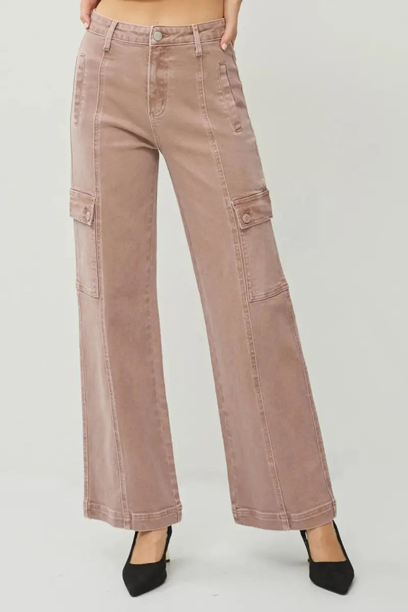 RISEN Full Size High Rise Wide Leg Cargo Jeans for Women - Love Salve 