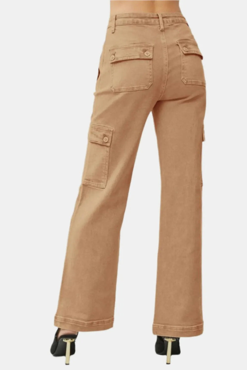 RISEN Full Size High Rise Wide Leg Cargo Jeans for Women - Love Salve 