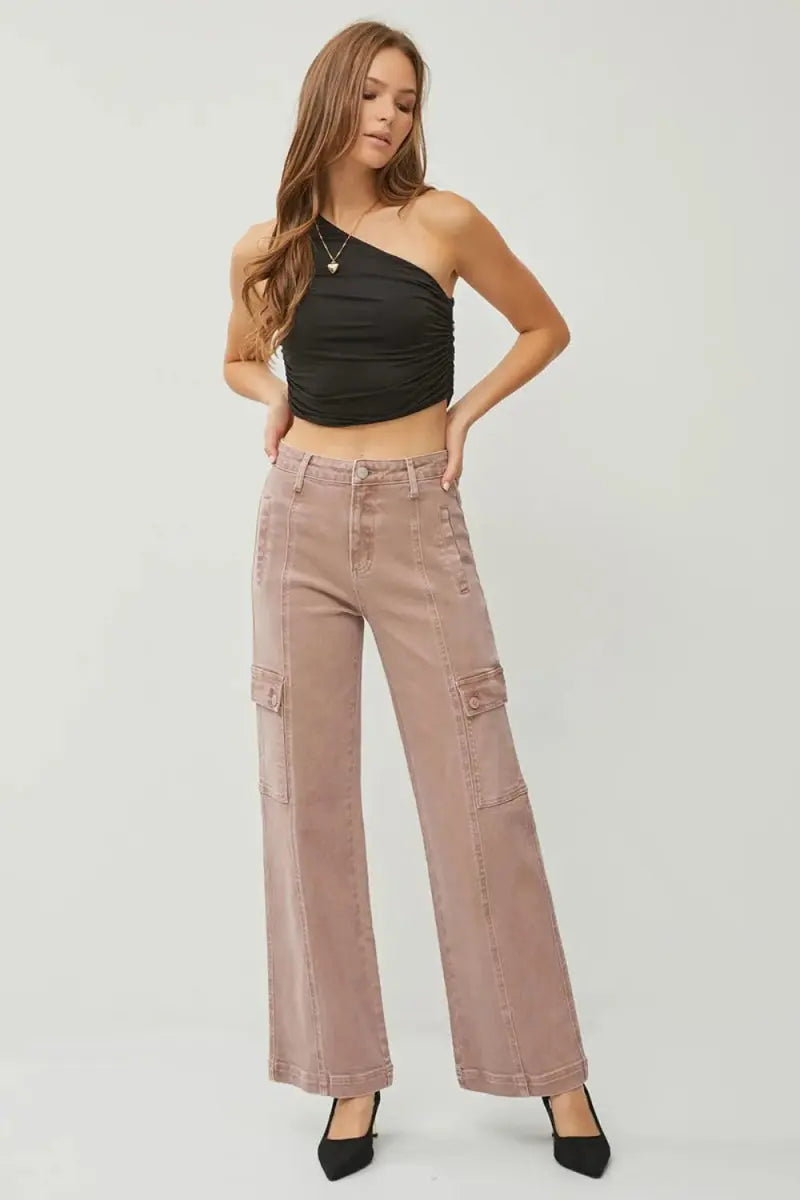 RISEN Full Size High Rise Wide Leg Cargo Jeans for Women - Love Salve 