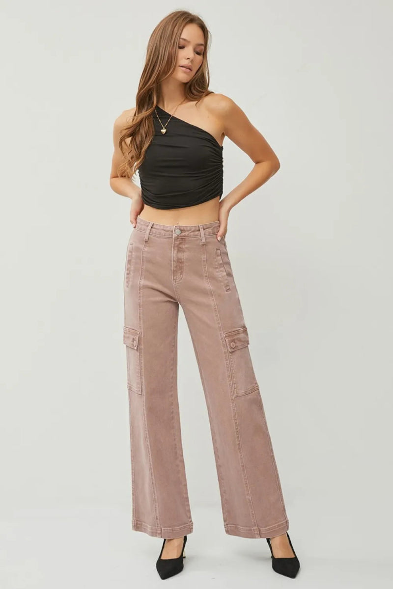 RISEN Full Size High Rise Wide Leg Cargo Jeans for Women - Love Salve