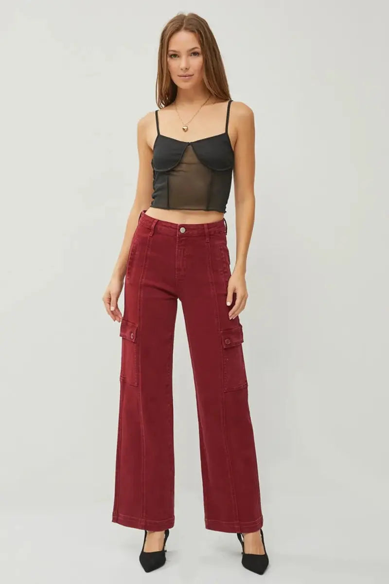 RISEN Full Size High Rise Wide Leg Cargo Jeans for Women - Love Salve 