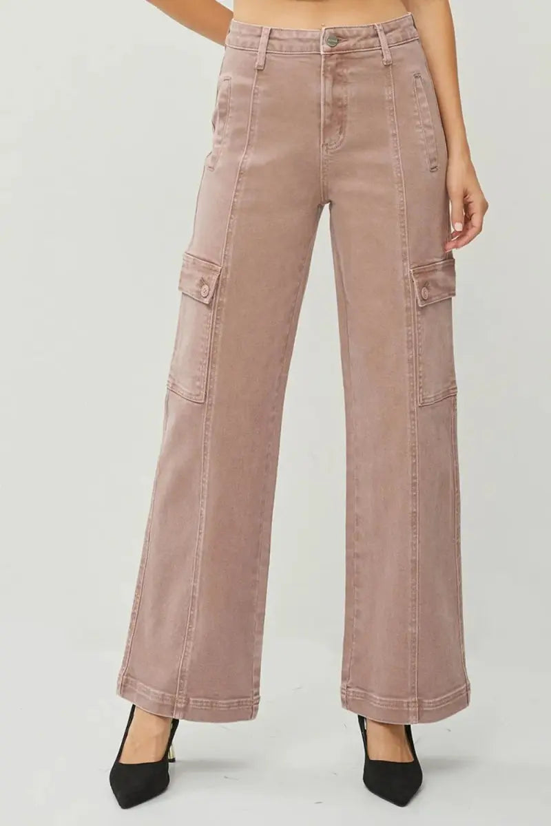RISEN Full Size High Rise Wide Leg Cargo Jeans for Women - Love Salve 