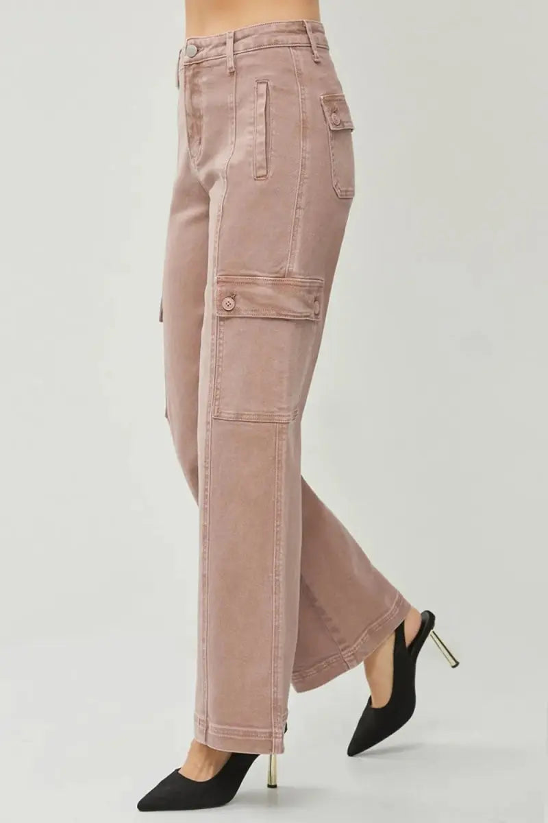 RISEN Full Size High Rise Wide Leg Cargo Jeans for Women - Love Salve 