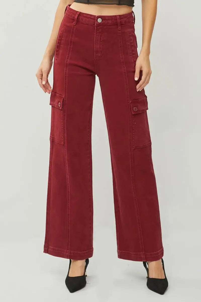 RISEN Full Size High Rise Wide Leg Cargo Jeans for Women - Love Salve 