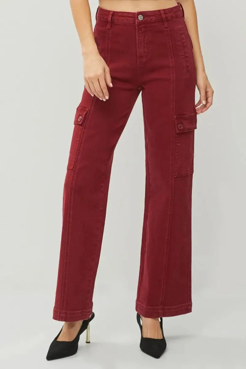 RISEN Full Size High Rise Wide Leg Cargo Jeans for Women - Love Salve 