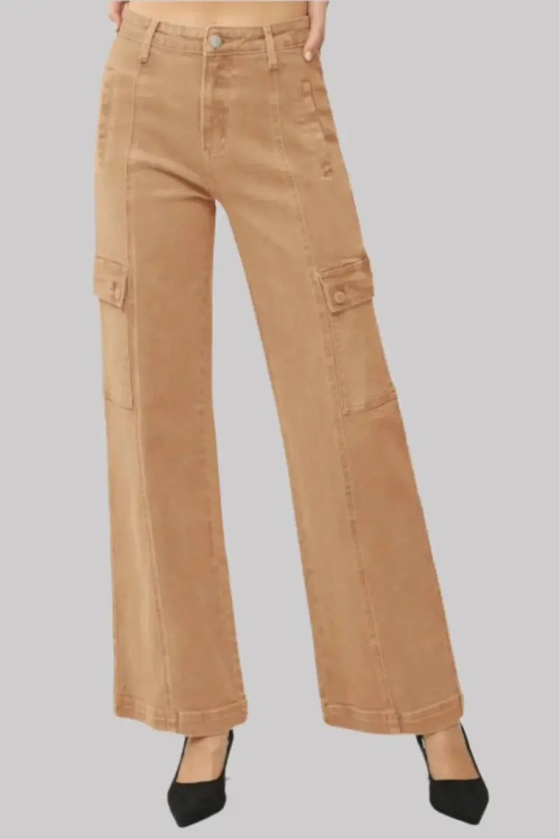 RISEN Full Size High Rise Wide Leg Cargo Jeans for Women - Love Salve 