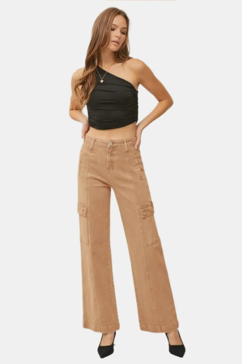 RISEN Full Size High Rise Wide Leg Cargo Jeans for Women - Love Salve 