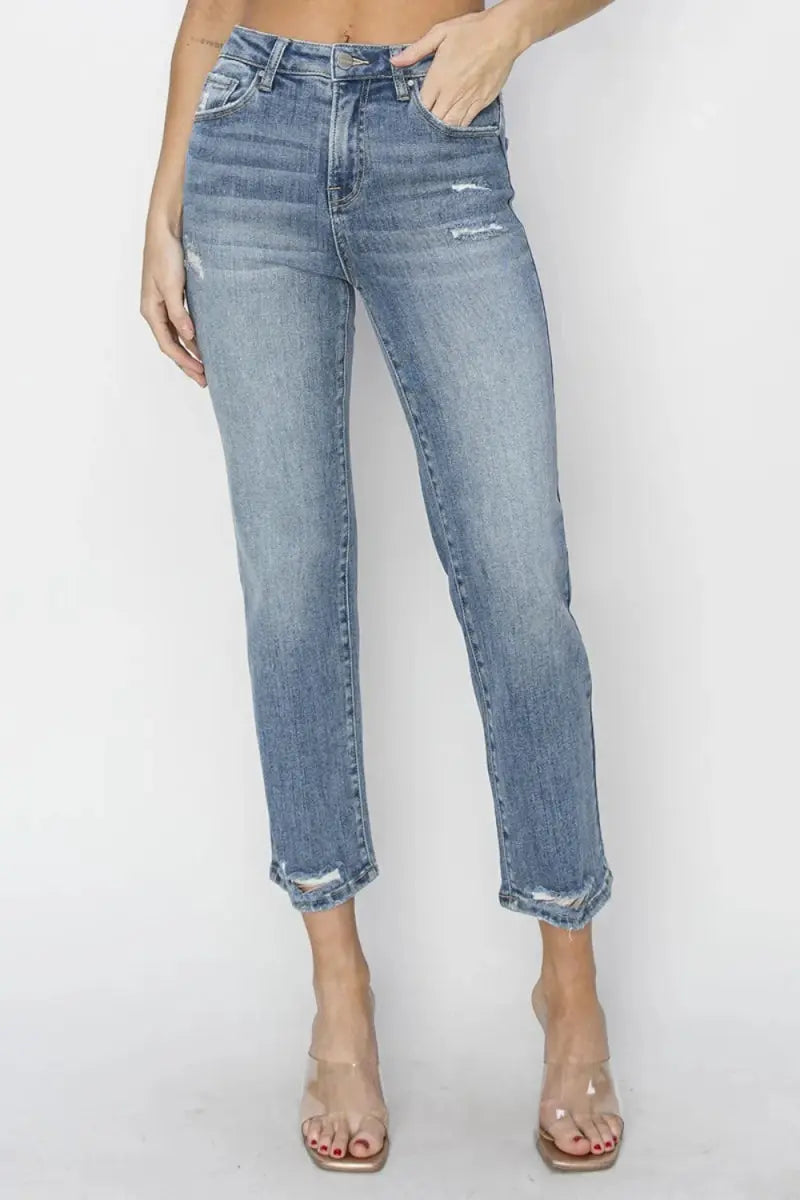 RISEN Full Size High Waist Distressed Cropped Jeans Women - Love Salve 