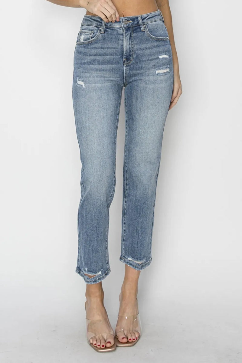 RISEN Full Size High Waist Distressed Cropped Jeans Women - Love Salve 