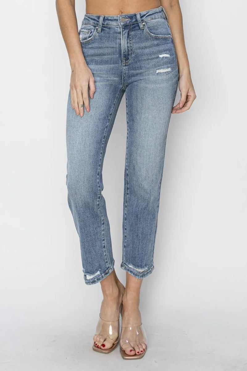 RISEN Full Size High Waist Distressed Cropped Jeans Women - Love Salve 