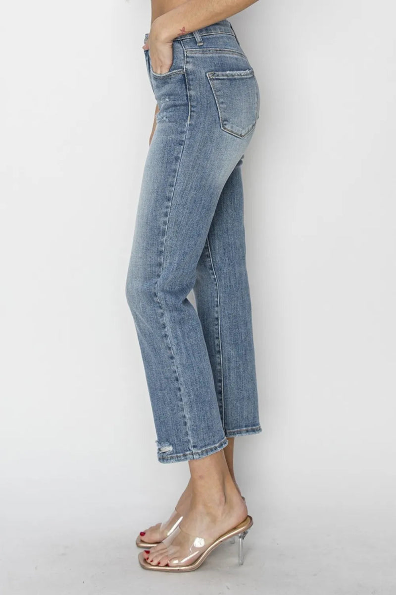 RISEN Full Size High Waist Distressed Cropped Jeans Women - Love Salve 