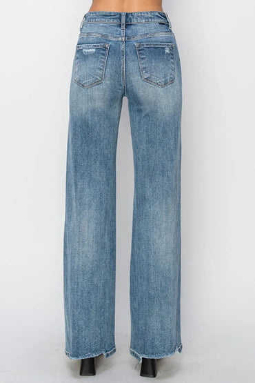 RISEN Full Size High Waist Distressed Wide Leg Jeans - Love Salve 