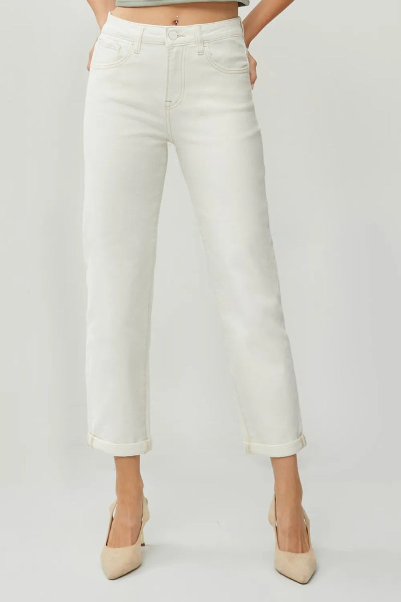 RISEN Full Size High Waist Rolled Hem Straight Jeans for Women - Love Salve 