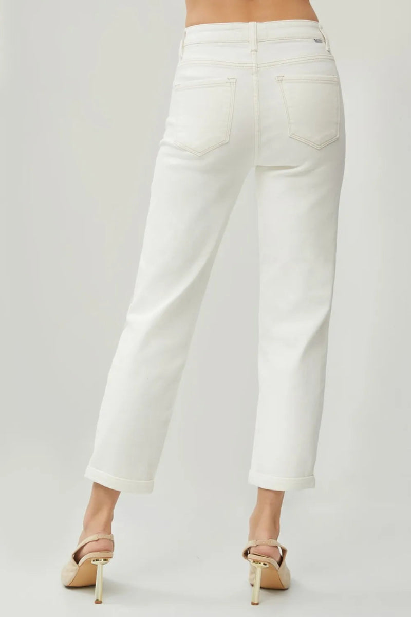 RISEN Full Size High Waist Rolled Hem Straight Jeans for Women - Love Salve 