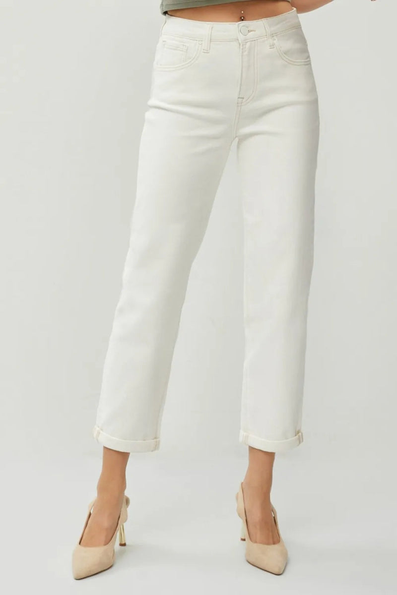 RISEN Full Size High Waist Rolled Hem Straight Jeans for Women - Love Salve 