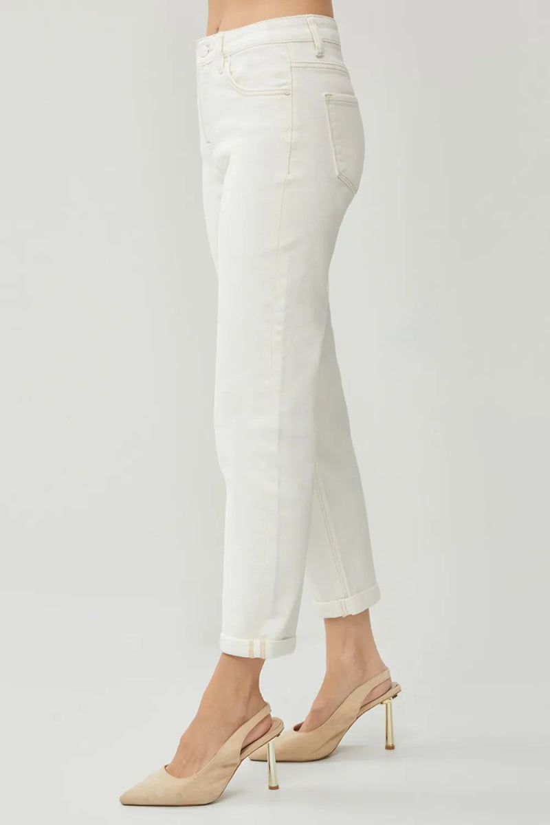 RISEN Full Size High Waist Rolled Hem Straight Jeans for Women - Love Salve 