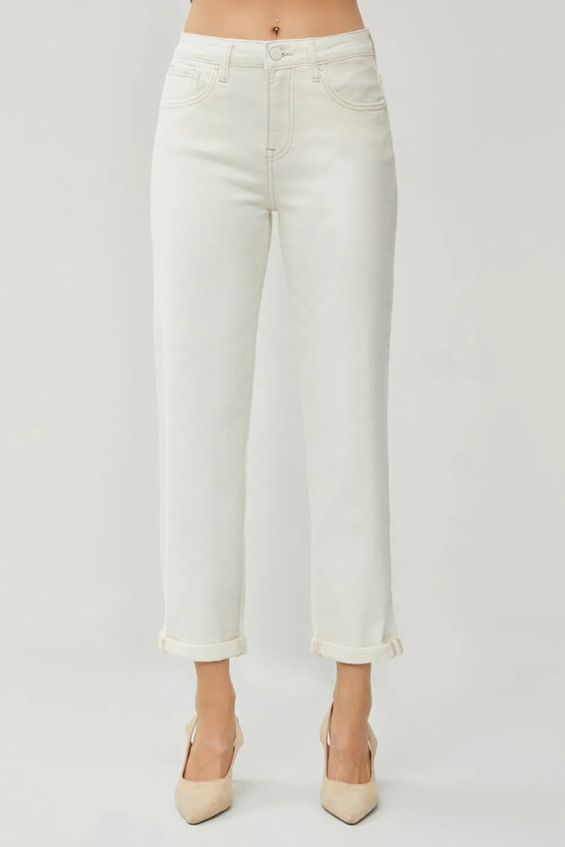 RISEN Full Size High Waist Rolled Hem Straight Jeans for Women - Love Salve 
