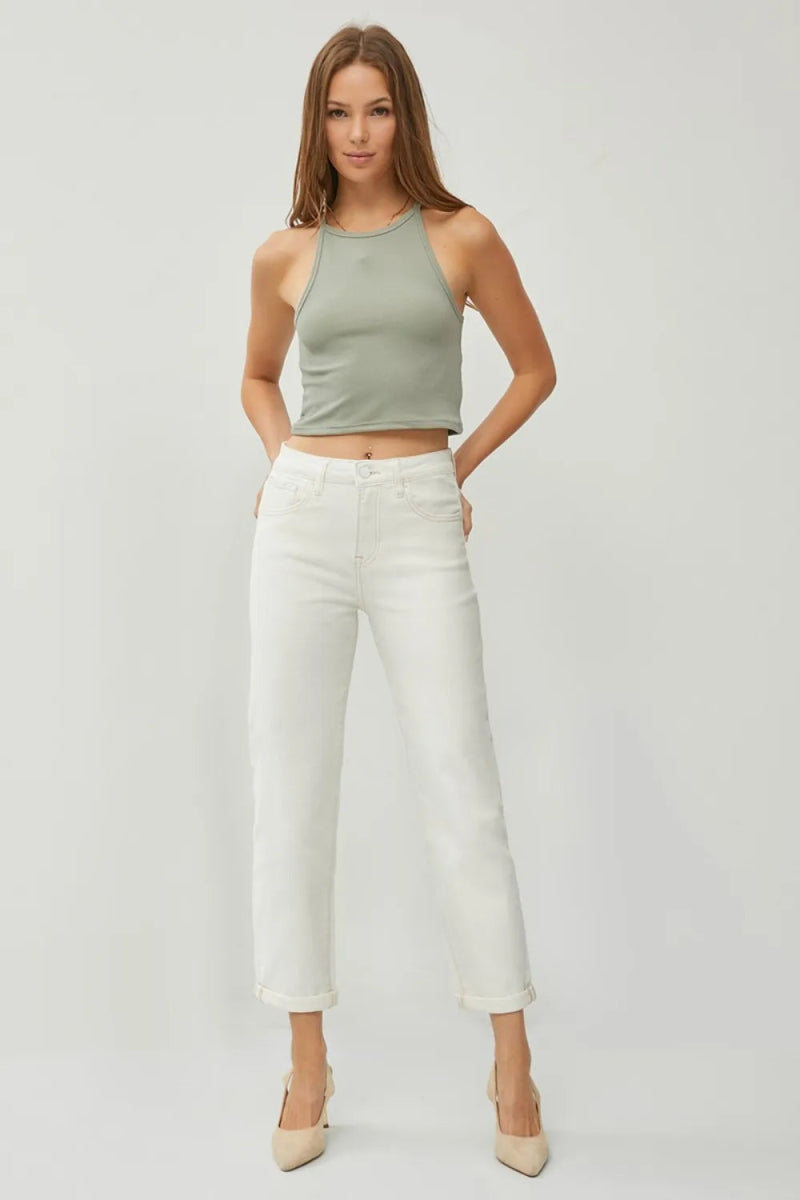 RISEN Full Size High Waist Rolled Hem Straight Jeans for Women - Love Salve 