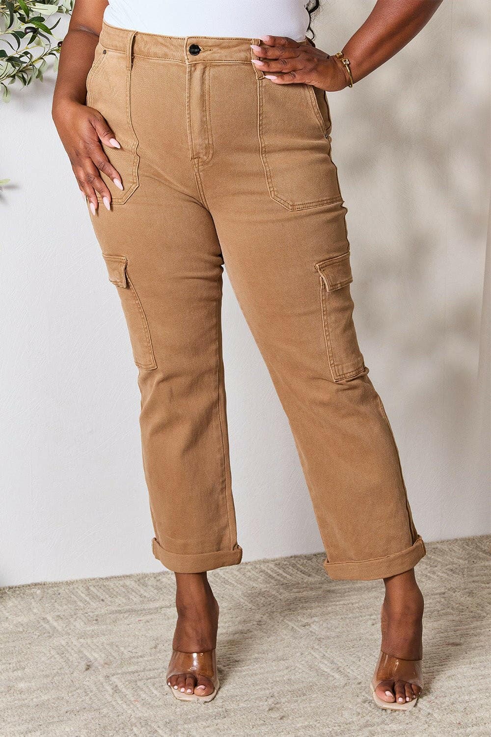 Risen Full Size High Waist Straight Jeans with Pockets - Love Salve