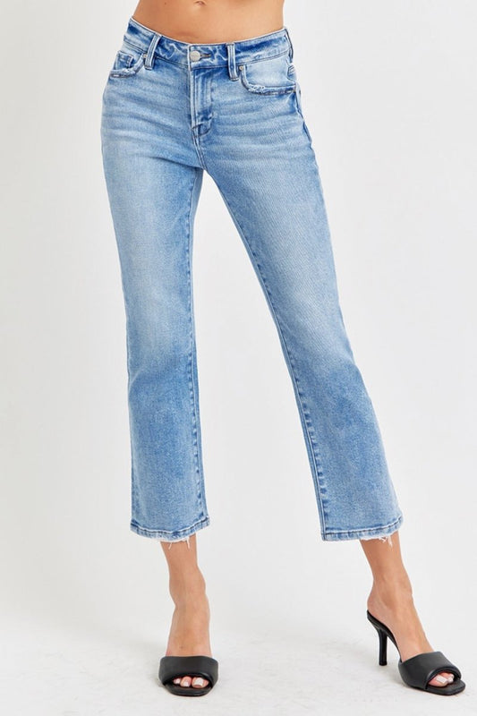 RISEN Full Size Low Rise Crop Slim Straight Jeans for Women - Love Salve 