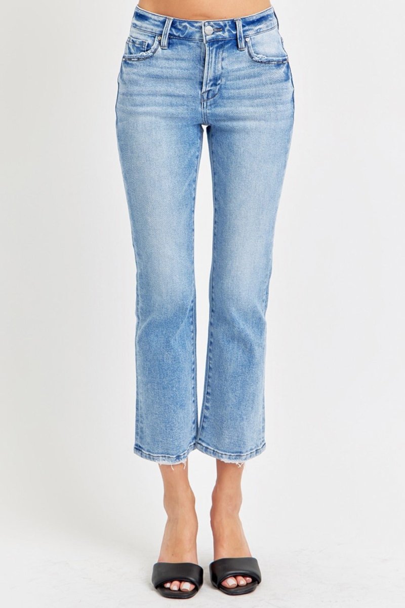 RISEN Full Size Low Rise Crop Slim Straight Jeans for Women - Love Salve 