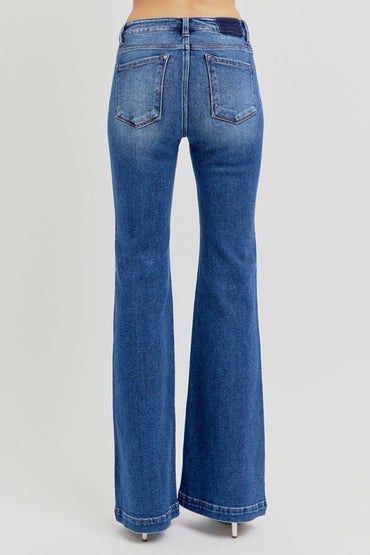 RISEN Full Size Low Rise Flare Jeans with Pockets Available - Love Salve 