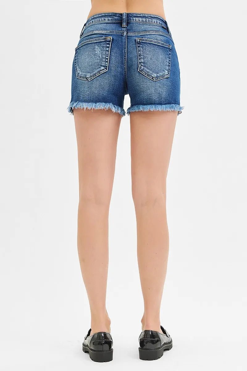 RISEN Full Size Low Rise Frayed Denim Shorts Plus Size - Love Salve 