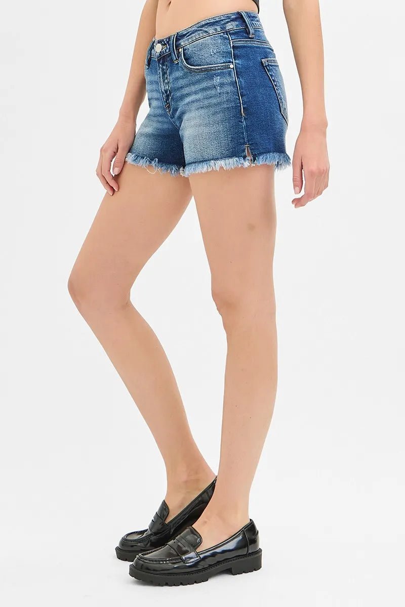 RISEN Full Size Low Rise Frayed Denim Shorts Plus Size - Love Salve 
