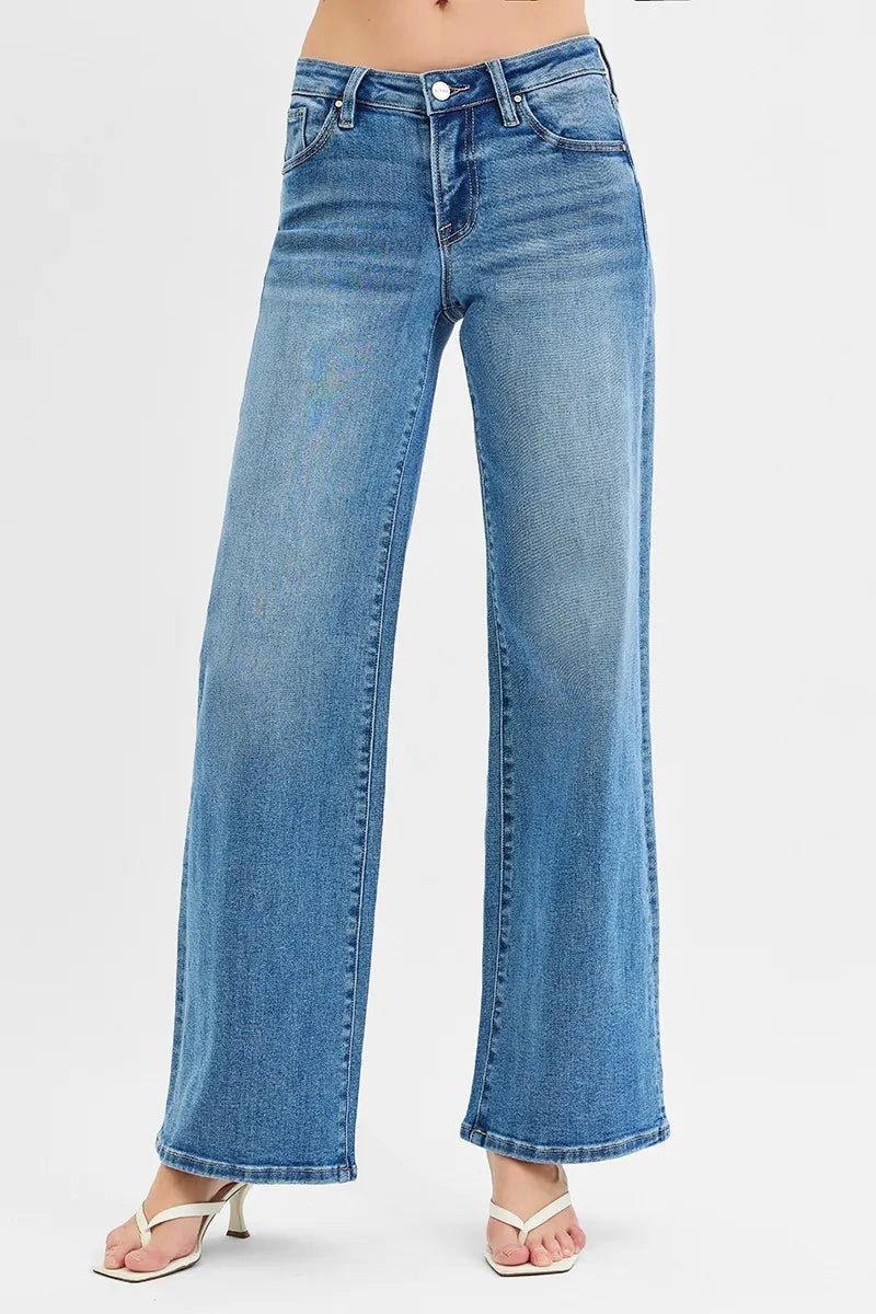 RISEN Full Size Low Rise Wide Leg Jeans Plus Size Women - Love Salve 