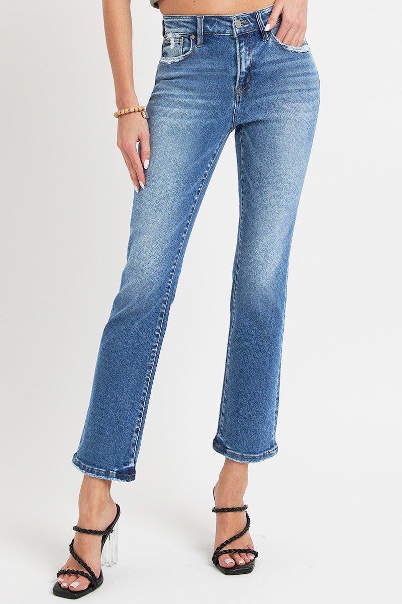 RISEN Full Size Mid Rise Ankle Straight Jeans with Pockets - Love Salve 
