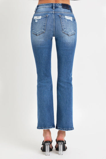 RISEN Full Size Mid Rise Ankle Straight Jeans with Pockets - Love Salve 