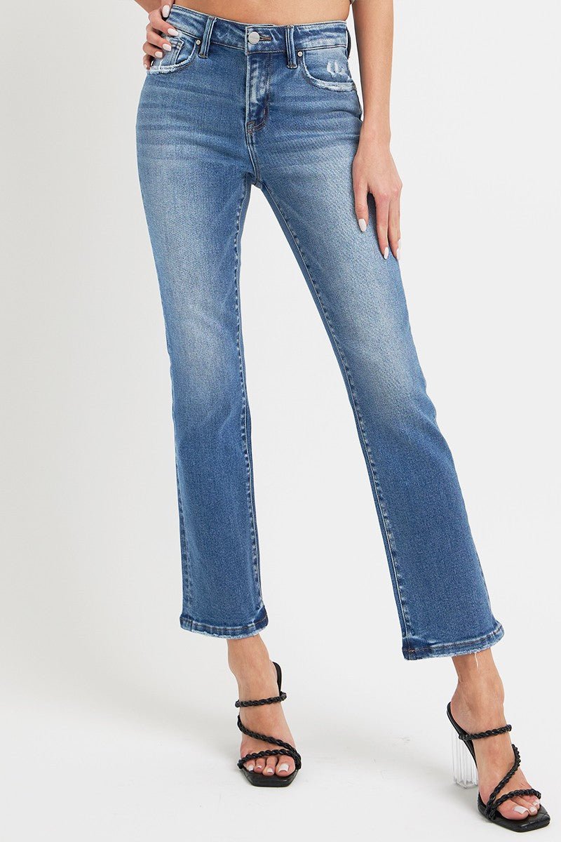 RISEN Full Size Mid Rise Ankle Straight Jeans with Pockets - Love Salve 