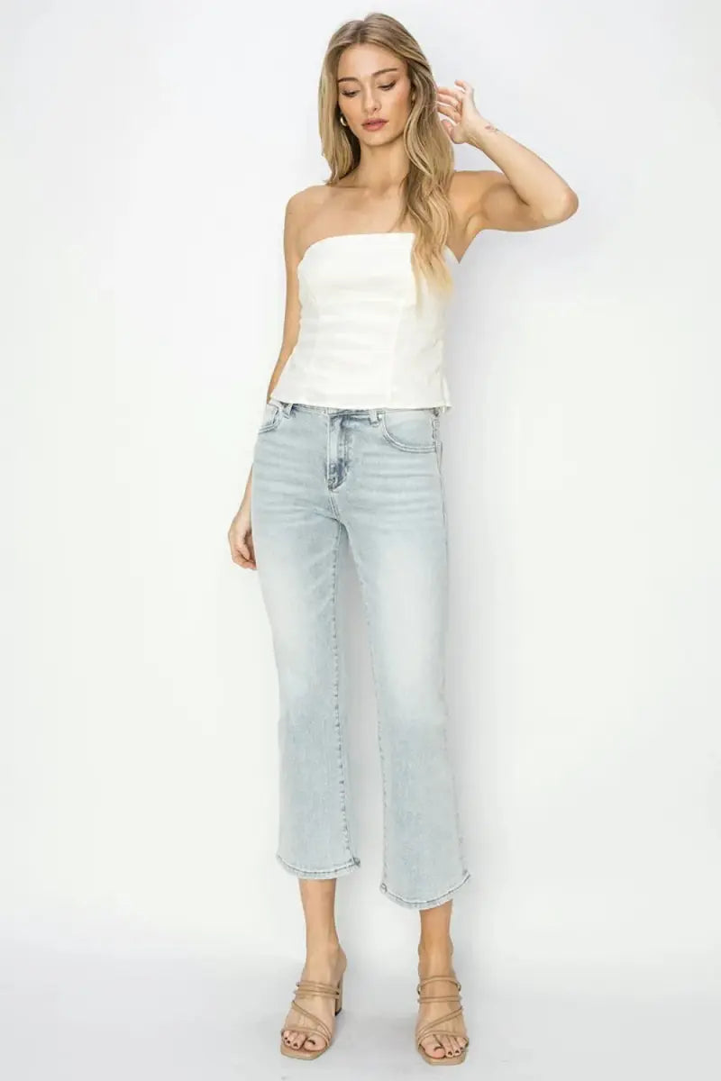 RISEN Full Size Mid Rise Cropped Flare Jeans for Women - Love Salve 