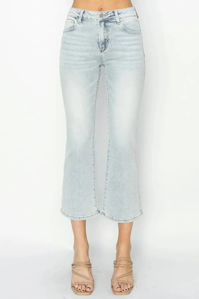 RISEN Full Size Mid Rise Cropped Flare Jeans for Women - Love Salve 
