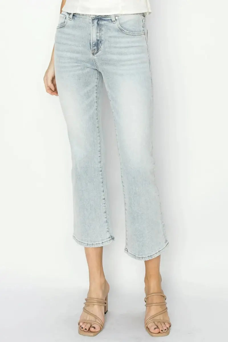 RISEN Full Size Mid Rise Cropped Flare Jeans for Women - Love Salve 
