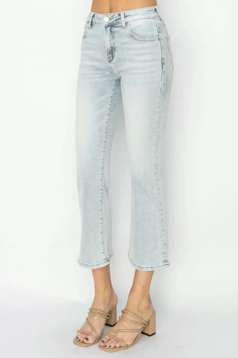 RISEN Full Size Mid Rise Cropped Flare Jeans for Women - Love Salve 