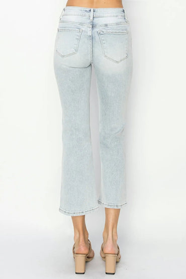 RISEN Full Size Mid Rise Cropped Flare Jeans for Women - Love Salve