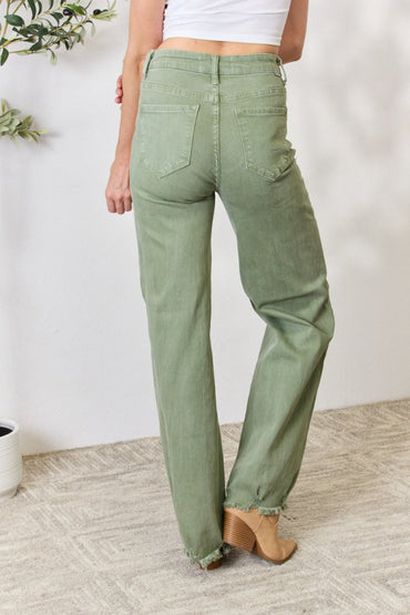 RISEN Full Size Raw Hem Wide-Leg Jeans for Women - Love Salve 