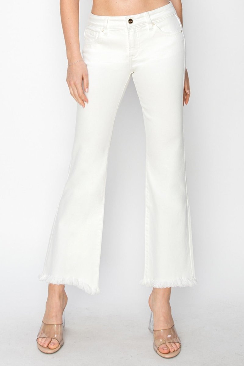 RISEN Full Size Tummy Control Crop Flare Step Hem Pants - Love Salve 