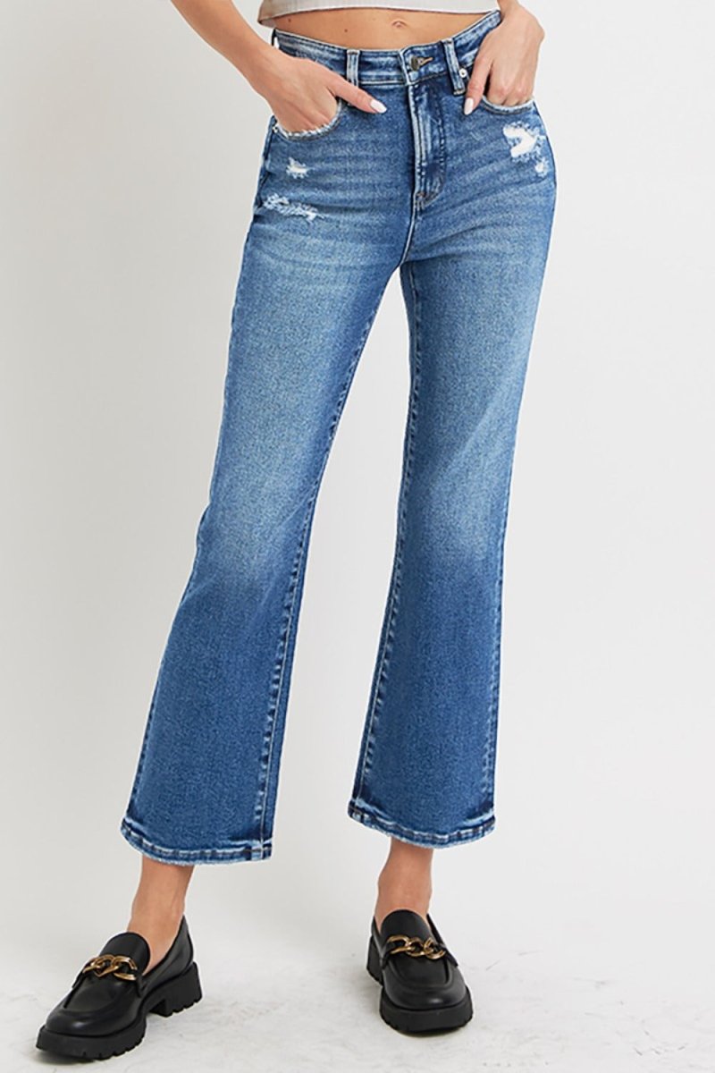 RISEN Full Size Tummy Control High Rise Bootcut Jeans - Love Salve 