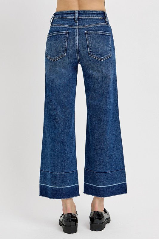 RISEN Full Size Tummy Control High Rise Crop Wide Hem Jeans Plus Size - Love Salve 