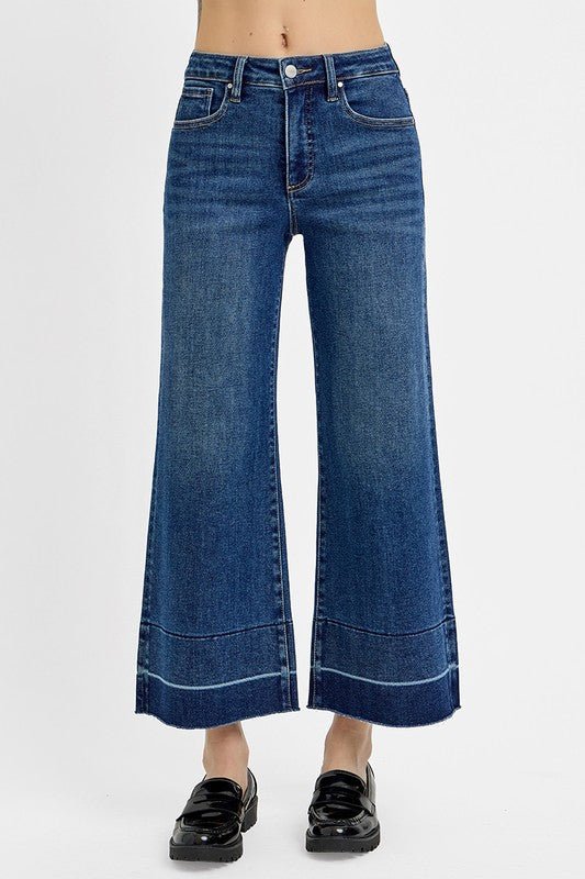 RISEN Full Size Tummy Control High Rise Crop Wide Hem Jeans Plus Size - Love Salve 
