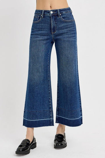 RISEN Full Size Tummy Control High Rise Crop Wide Hem Jeans Plus Size - Love Salve 