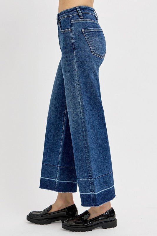 RISEN Full Size Tummy Control High Rise Crop Wide Hem Jeans Plus Size - Love Salve 