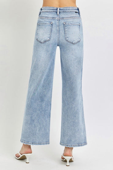 RISEN Full Size Tummy Control High Rise Crop Wide Leg Jeans - Love Salve 