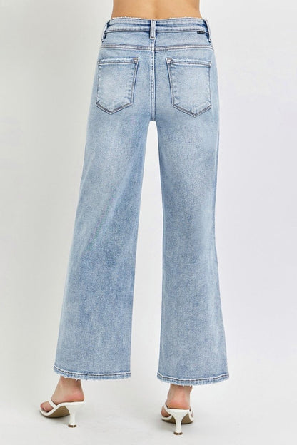 RISEN Full Size Tummy Control High Rise Crop Wide Leg Jeans - Love Salve 