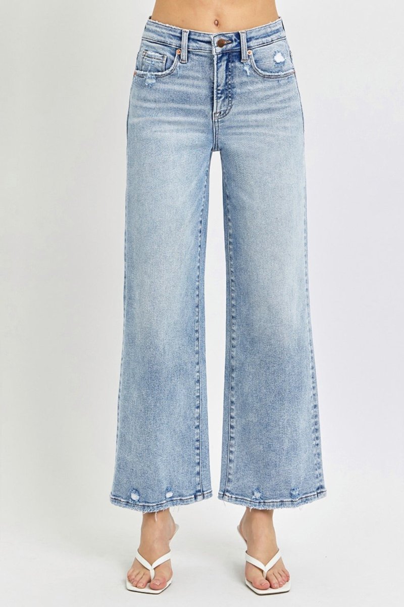 RISEN Full Size Tummy Control High Rise Crop Wide Leg Jeans - Love Salve 