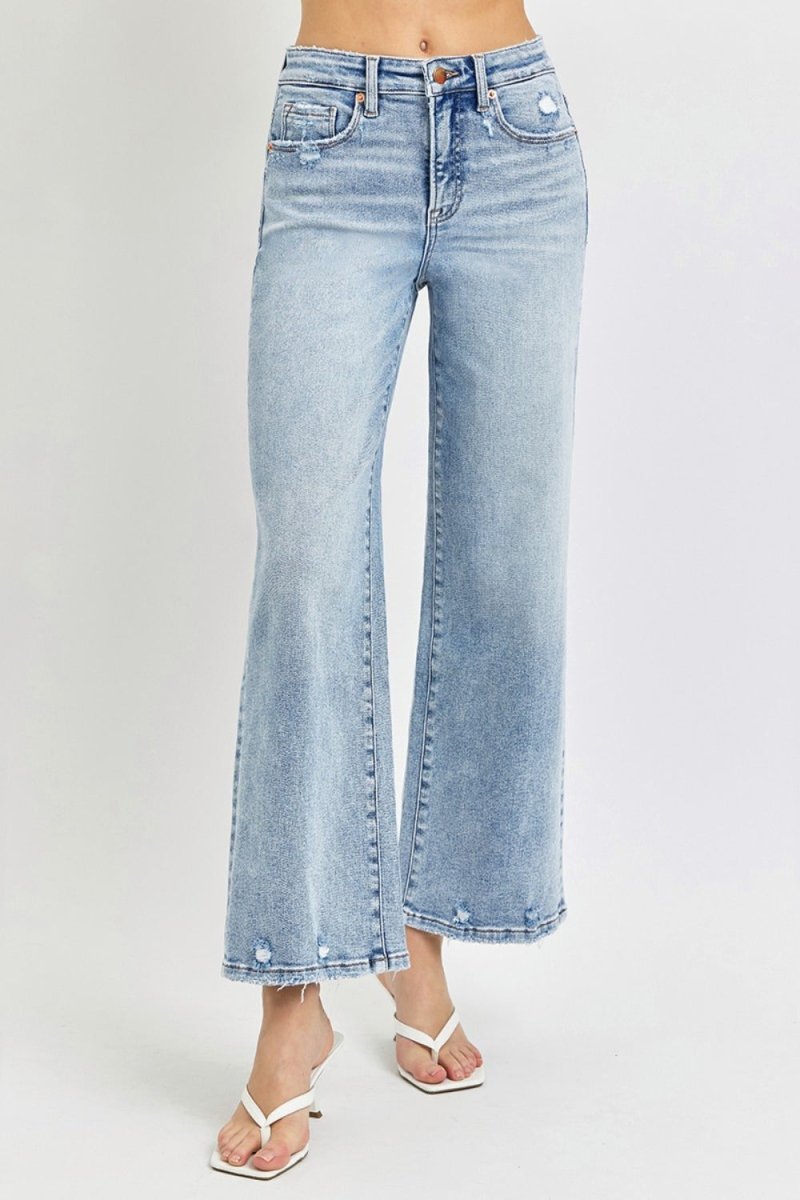RISEN Full Size Tummy Control High Rise Crop Wide Leg Jeans - Love Salve 