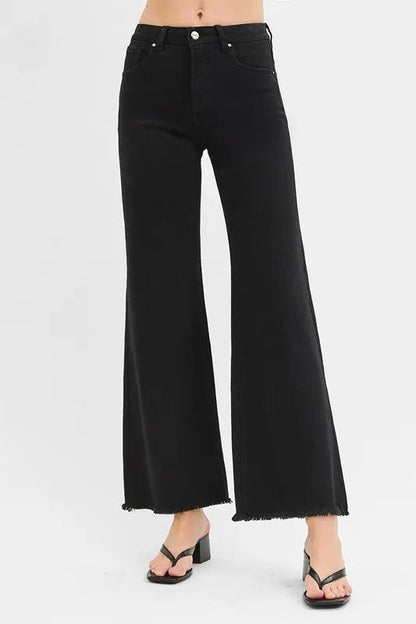 RISEN Full Size Tummy Control High Rise Wide Jeans Plus Size - Love Salve 